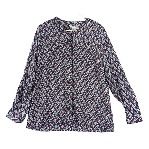 Winter Silks Women's 100% Silk Long Sleeve Geometric Print Blouse Casual Medium‎ - Picture 1 of 9